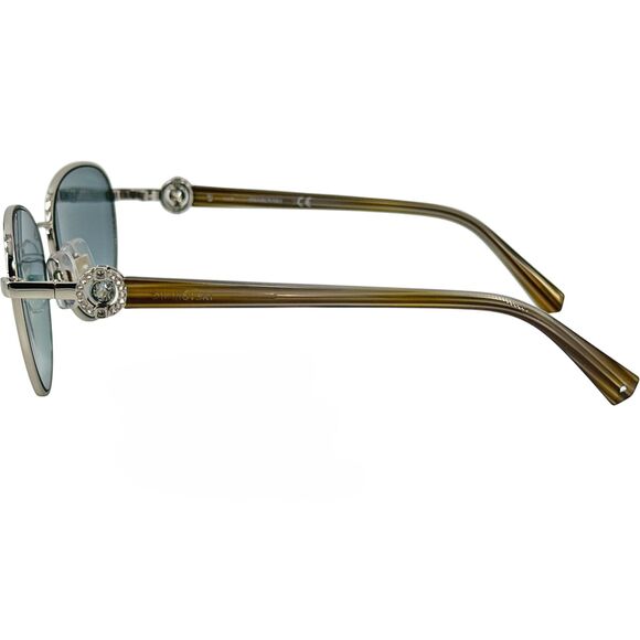 Swarovski SK0205 Womens Metal Sunglass 16X Shiny Palladium 55-16 Blue w Mirror - Picture 4 of 5